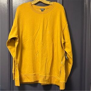 Eddie Bauer Crew Neck Sweater Split Hem Yellow XL NWT